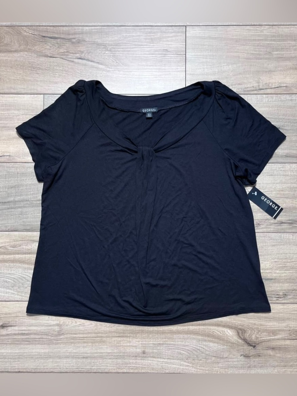 George Womens Pleated Front Detail Short Raglan Sleeve Top Size XL Black